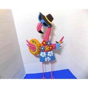 NEW Flamingo Metal Welcome Statue Sculpture Tropical Decor Florida Souvenir Luau